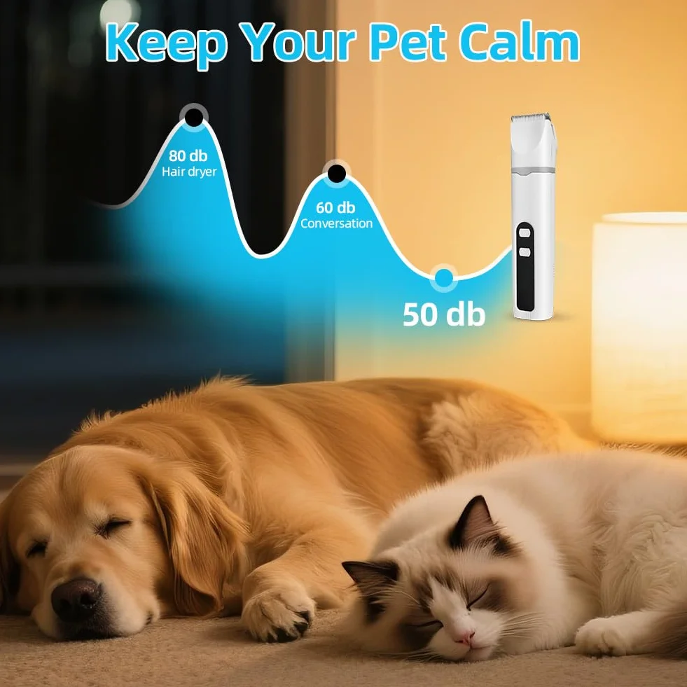 Kit De Aseo Para Perros En Casa,Kit De Aseo Para Mascotas 4 En 1,Herramienta Recargable Ajustable con Cortapelos,Afilador de Uñas,4 Peines,Carga USB-C y Pantalla LED,2 Modos de Velocidad