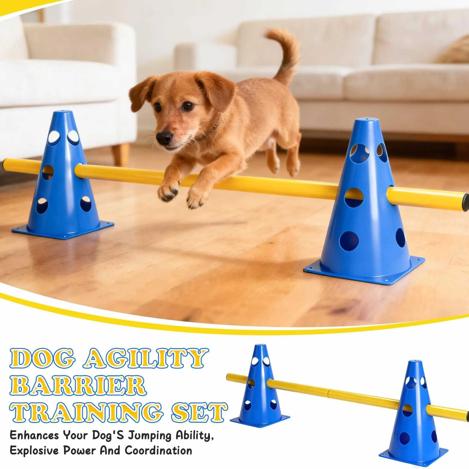 Juego de Agilidad práctico Juego de obstáculos para Perros Grandes Cavaletti, Juego de obstáculos, Ajustables, Conos para fútbol, Deportes de Perros, Deportes de equitación (8 Conos de 23