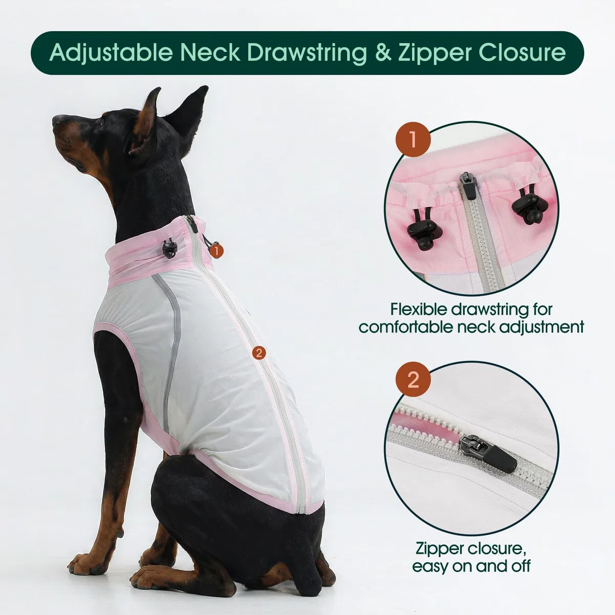Kuoser - Camiseta de protección solar para perros, UPF50+ Chaleco para perros pequeños, Camiseta de protección solar transpirable para cachorros con cremallera y bandas reflectantes para verano y