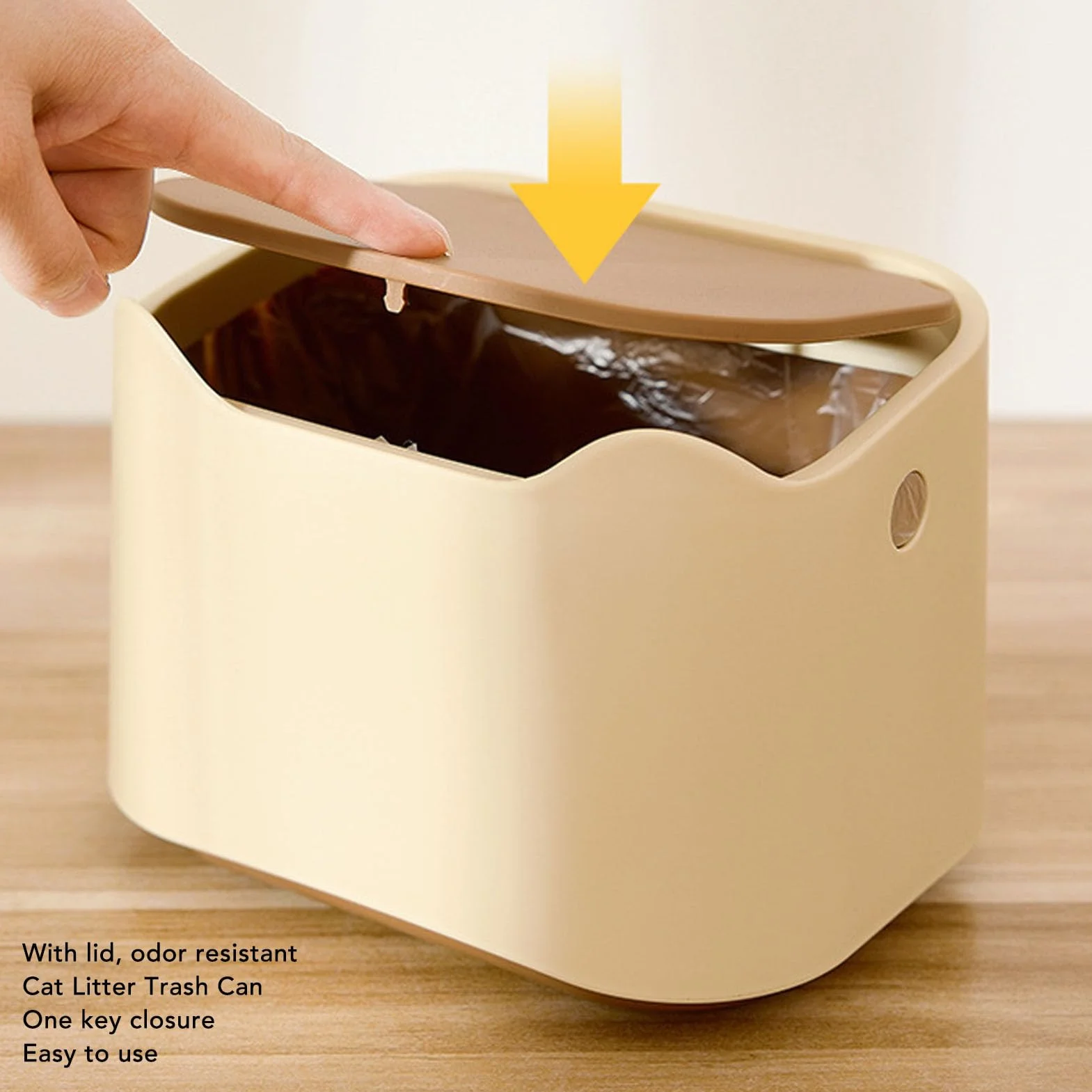 Bote de Basura para Gatos de Diseño Cerrado, Tapa Tipo División y Prensa, Mini Contenedor Multiusos