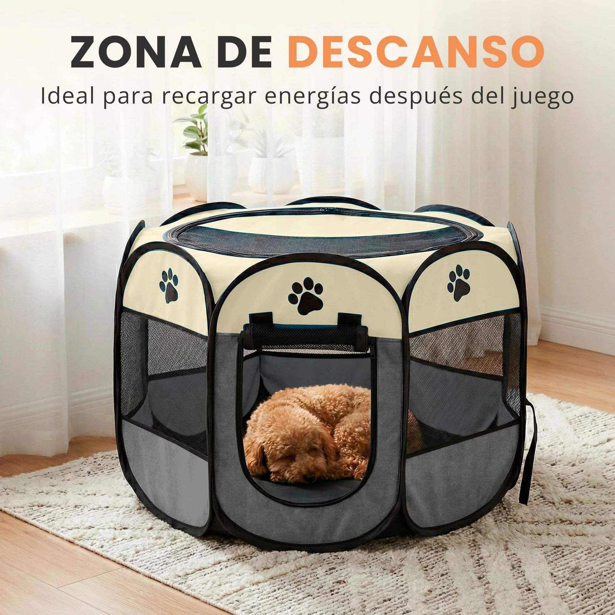 JUPPLIES Parque para Perros Plegable 73x73x43 cm – Corralito Portátil de Tela Oxford Impermeable para Mascotas Pequeñas - Ideal para Viajes, Juegos o Descanso en Casa y Exterior – Gris