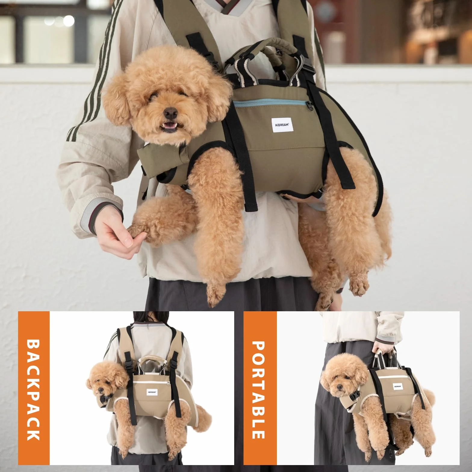 Mochila de soporte ergonómico para perros, patas horizontales hacia delante y hacia atrás, mochila convertible 3 en 1 manos libres para cachorros, hasta 15 kg (verde, XL)