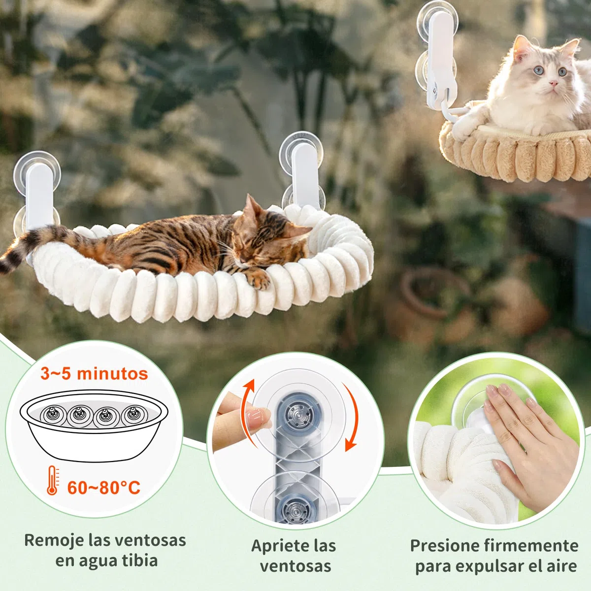 GUUSII HOME Hamaca Gato Ventana Plegable Soporte Cama con Ventosa Gatos Grande Colgante Soporte Camita para Gatitos Interior Lavable en La Lavadora Cat Window Perch Bed 54 * 30cm (Camello Claro, M)