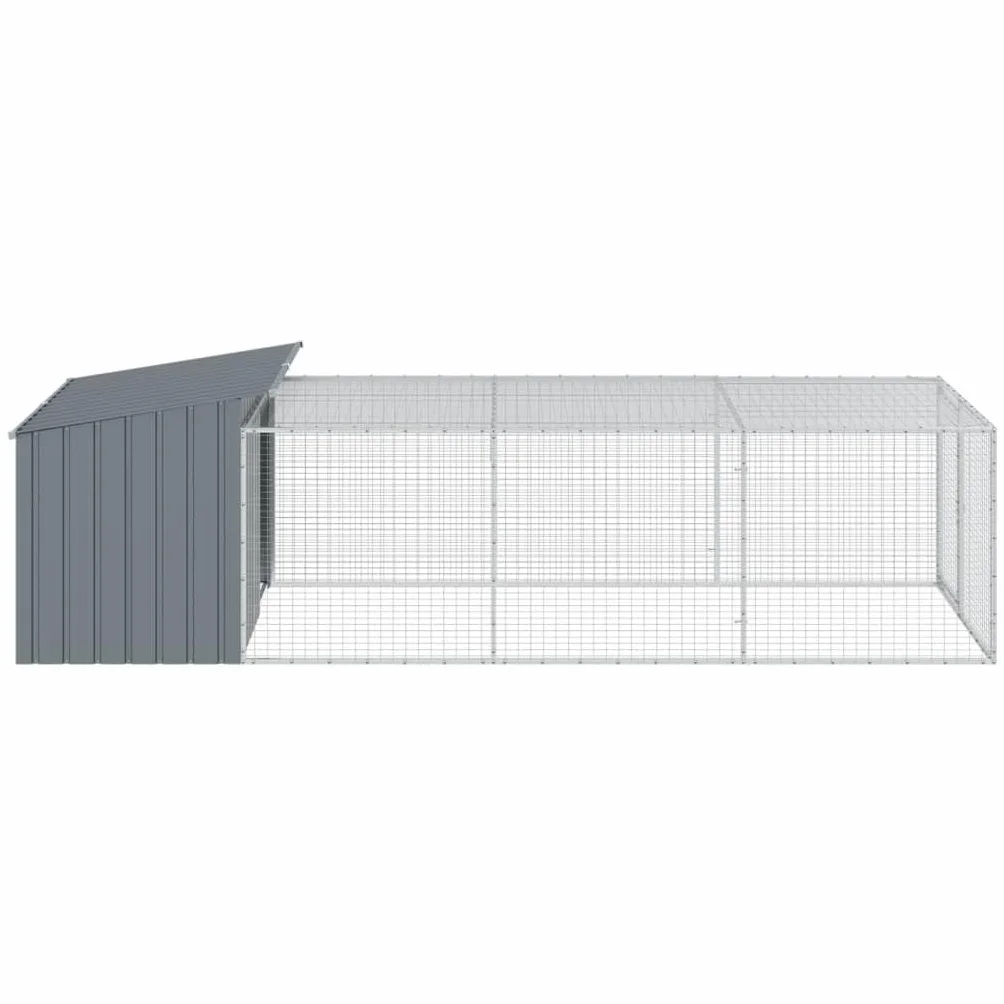 vidaXL Caseta Perros con Corral Acero galvanizado Gris 153x396x110 cm