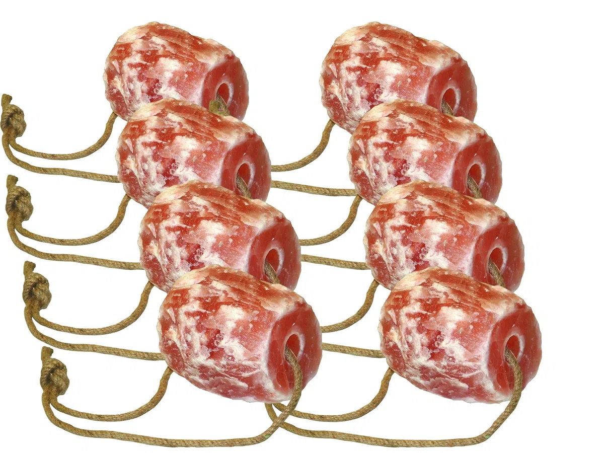 Brama West Piedra para lamer de sal de cristal de roca, aprox. 2-3 kg, 8 unidades con cuerda para colgar, para caballos, ovejas, cabras, producto natural