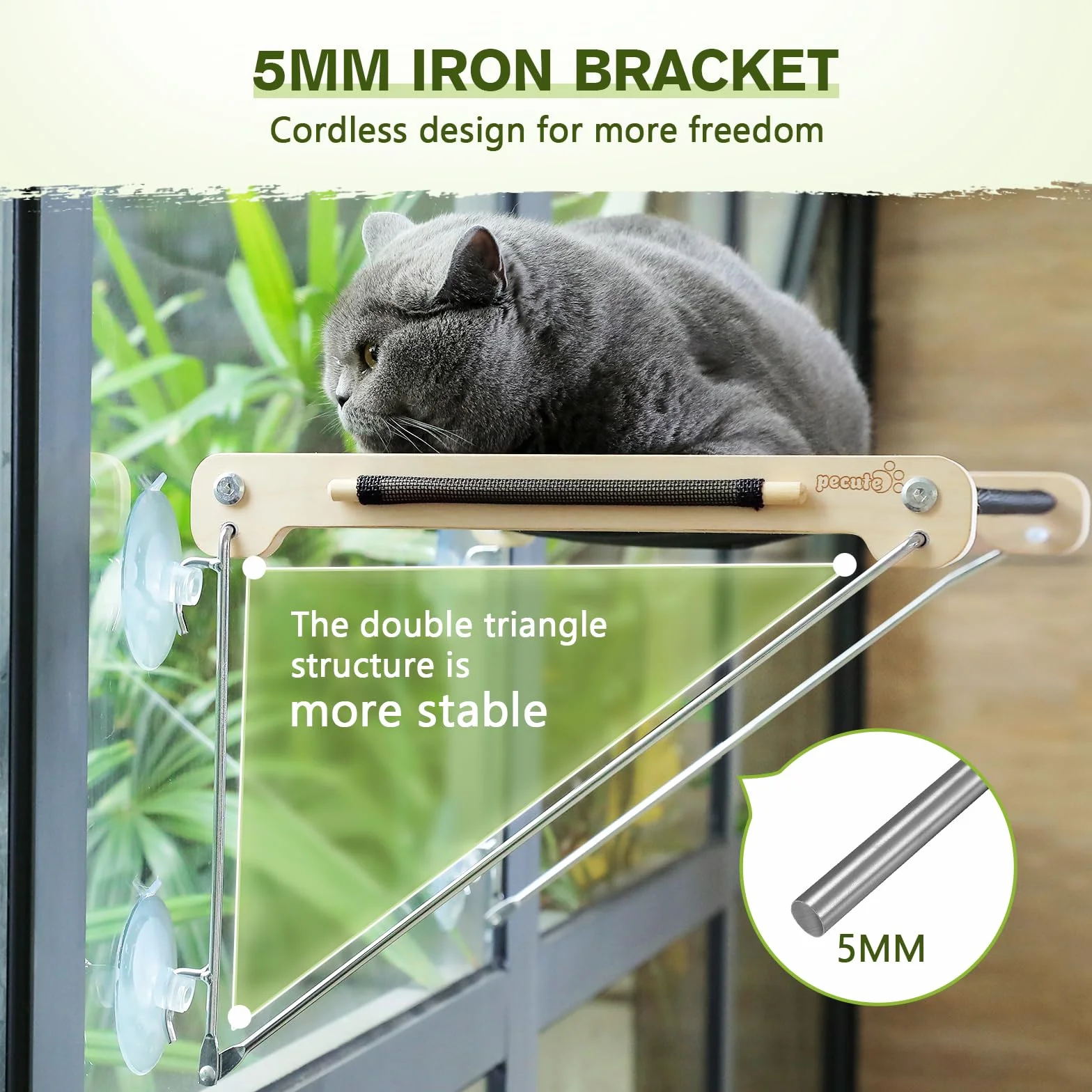 pecute Hamaca Gato Ventana, Hamaca Reforzada con Fuerte Ventosa, Cama Colgante de Interior Reclinable, Cama Colgante Malla Disipación de Calor Grande para Siesta y Tomar el Sol (hasta 15 kg)