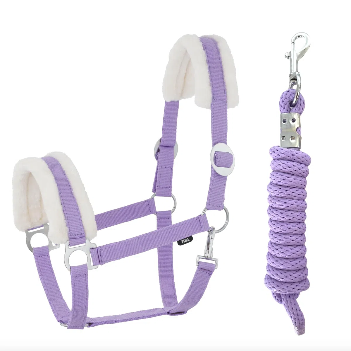 JA4003 - Cabestro de piel sintética con mosquetón ajustable, cabestro de caballo, caballo de madera, cuerda de amarre (piel sintética, mosquetón, lavanda, cob)