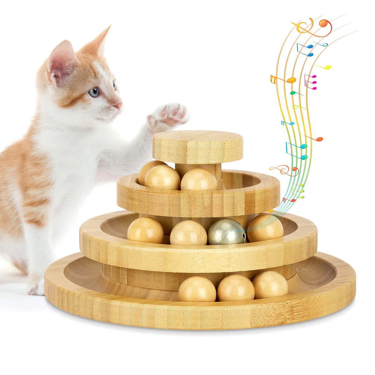Jouet pour Chat Interieur en Bois, Balle Chat Piste détachable, Balle Avec Cloche