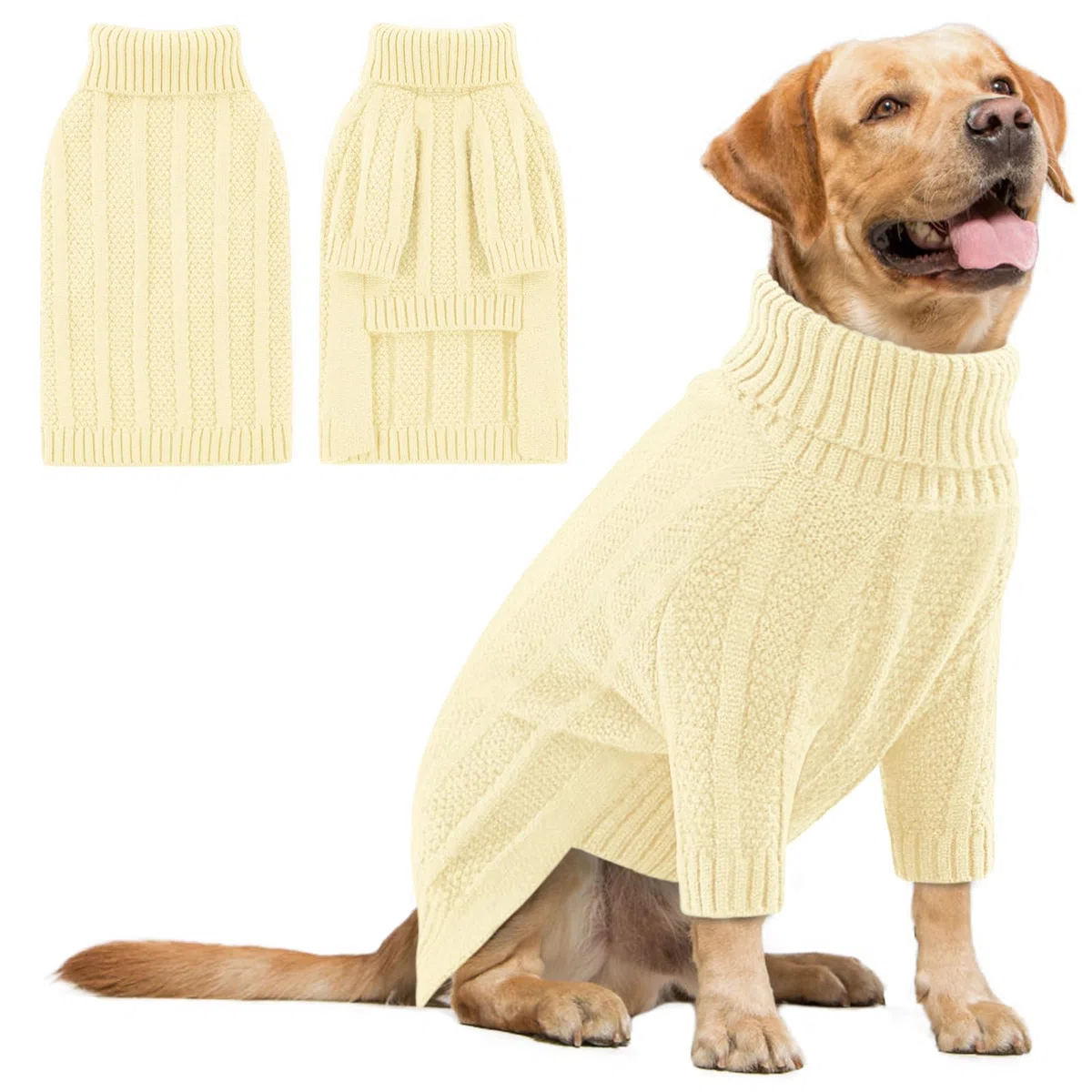 Queenmore Jersey Perro XL, Cuello Alto Manga Larga para Labrador, Golden Retriever, Border Collie, Ropa de Invierno Interior/Exterior (Marfil, XL)