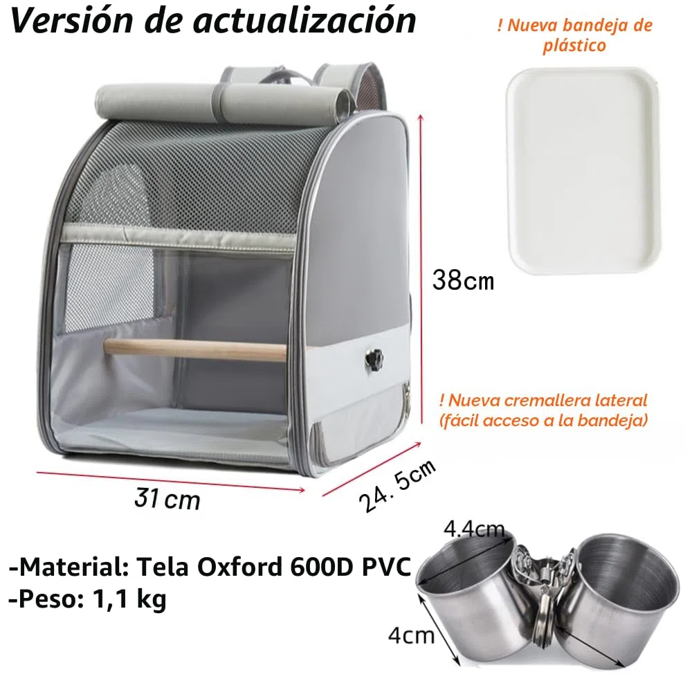 Transportin de Viaje pájaros Plegable Bolsa transportadora,Mochilas para Viajar,con Perchas de pie,con Copas de Clip de Acero Inoxidable,1 Piedra Molares,1 Bandeja de plástico,Loros,cacatúas