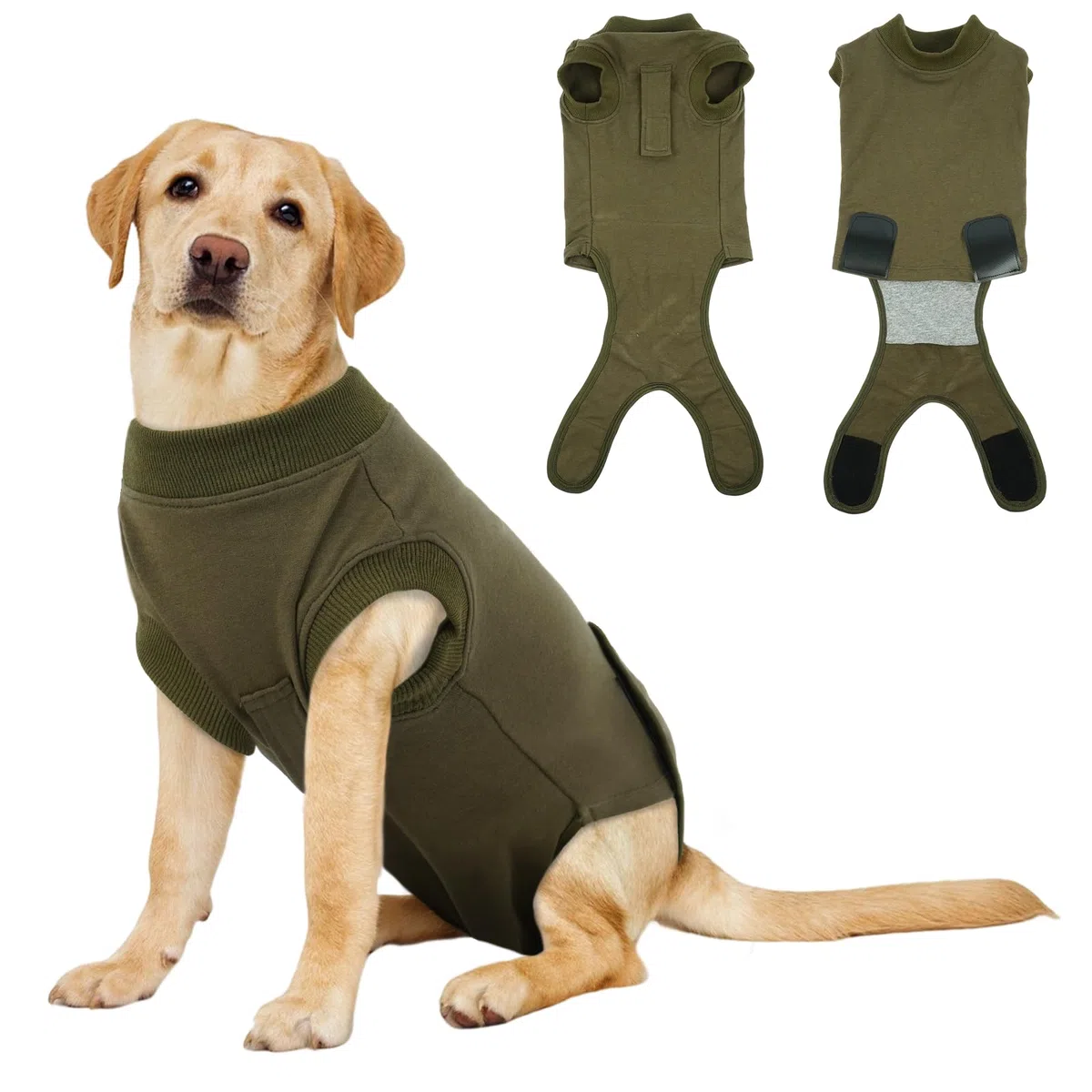 OP Body para perro de castración – Traje quirúrgico para perro | alternativa al cuello | transpirable, suave y elástico | evita lamer y rascar | Para perros y perras, verde ejército XL