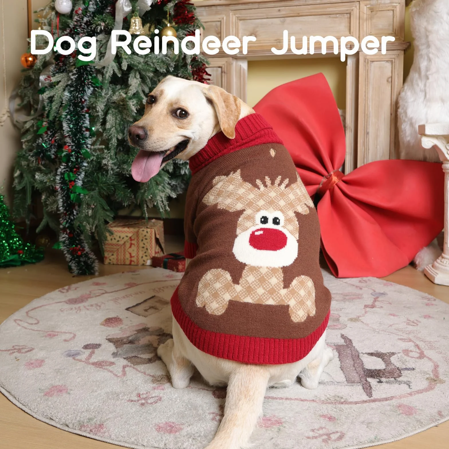 Jersey Navidad Perro - Diseño con Reno Sueter Perro Ropa Cálido con Apertura para Correa, para Pomerania, Yorkshire Terrier, Caniche Toy, Marrón S