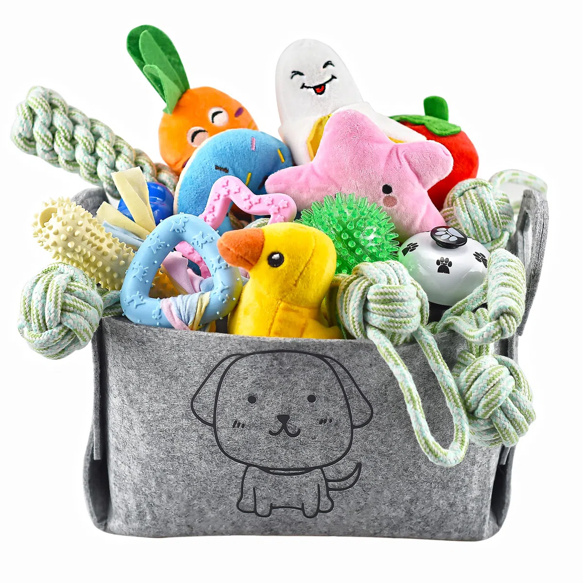 Juego de 24 juguetes para cachorros, juguete masticable para cachorros con caja de almacenamiento, juguete masticable para perros y juguete chirriante para perros los perros pequeños y medianos