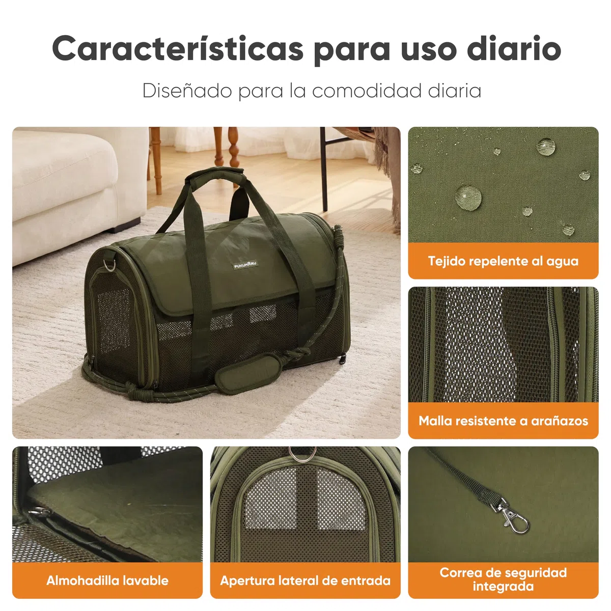 FUKUMARU transportín para Gatos y Perros, pequeño, Ligero y Transpirable, 46 x 28 x 28 cm, homologado para Viajar en Cabina, Plegable y Blando, con Malla antirrascado, Color Verde