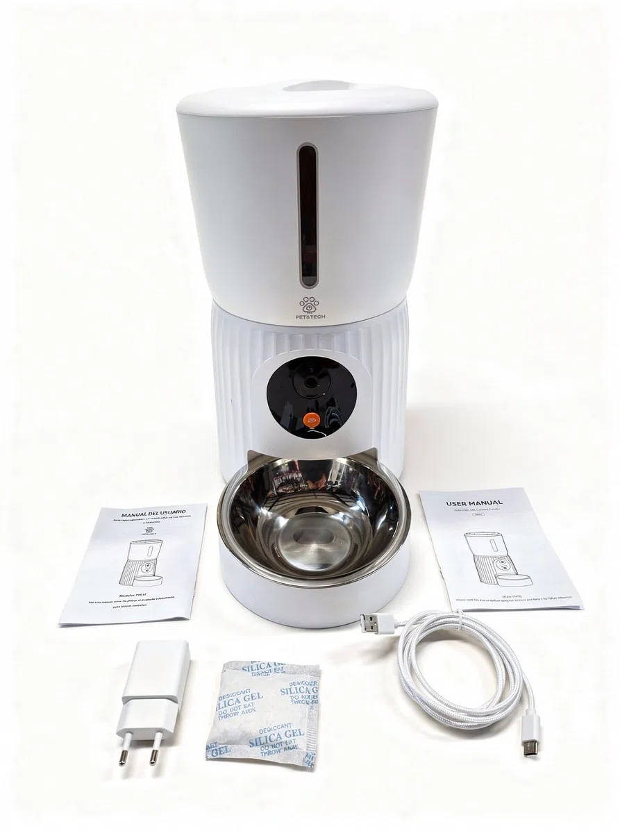 PET&TECH Comedero Automático para Gatos y Perros, 4L, Dispensador de Comida Mascotas, WiFi 2.4G/5G, Cámara HD 1080p, App Smart Life, Audio Bidireccional, hasta 10 Comidas al Día
