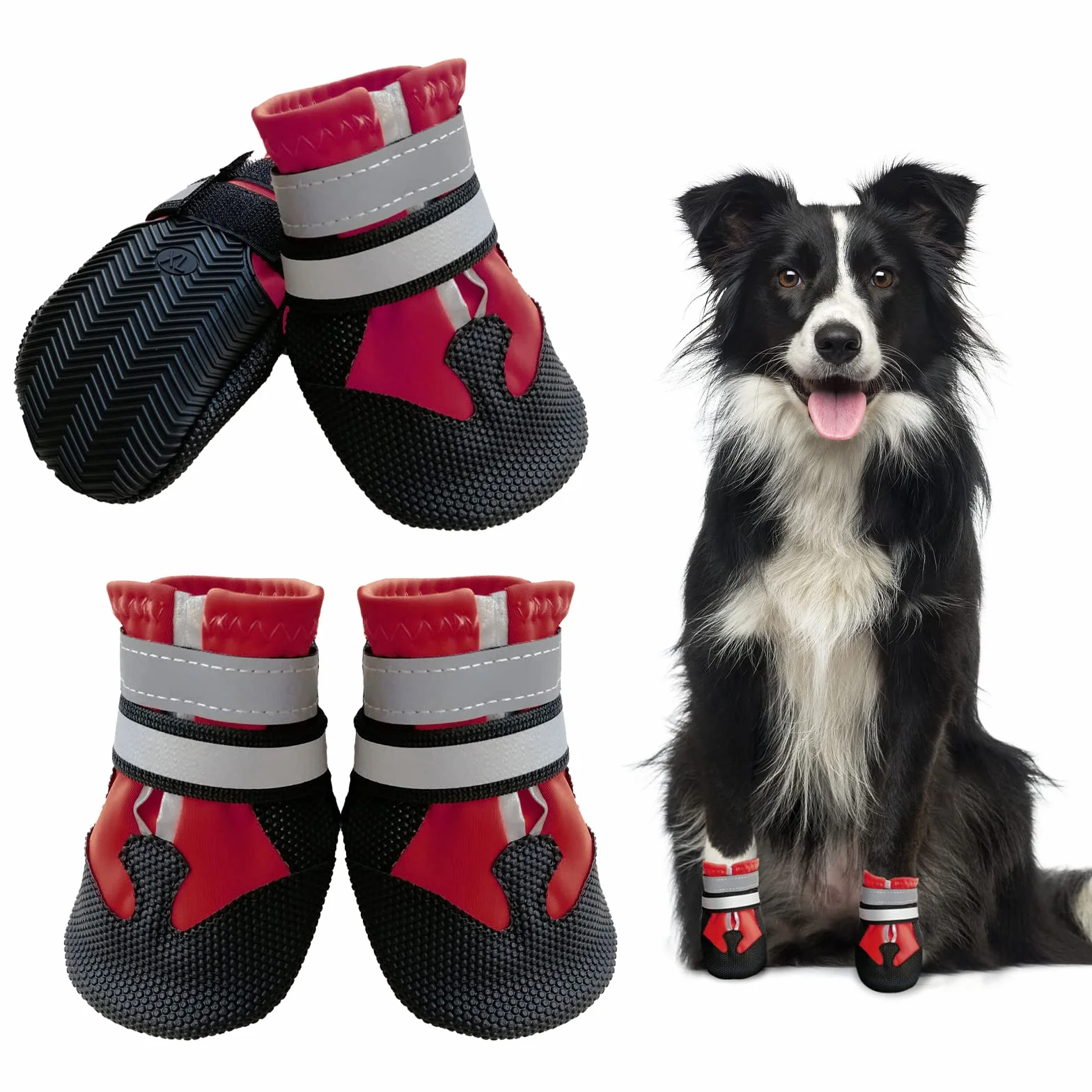 Zapatos para perro, botas impermeables para patas lesionadas, juego de 4 botas impermeables para perro con correas reflectantes ajustables y suela antideslizante para perros pequeños, medianos