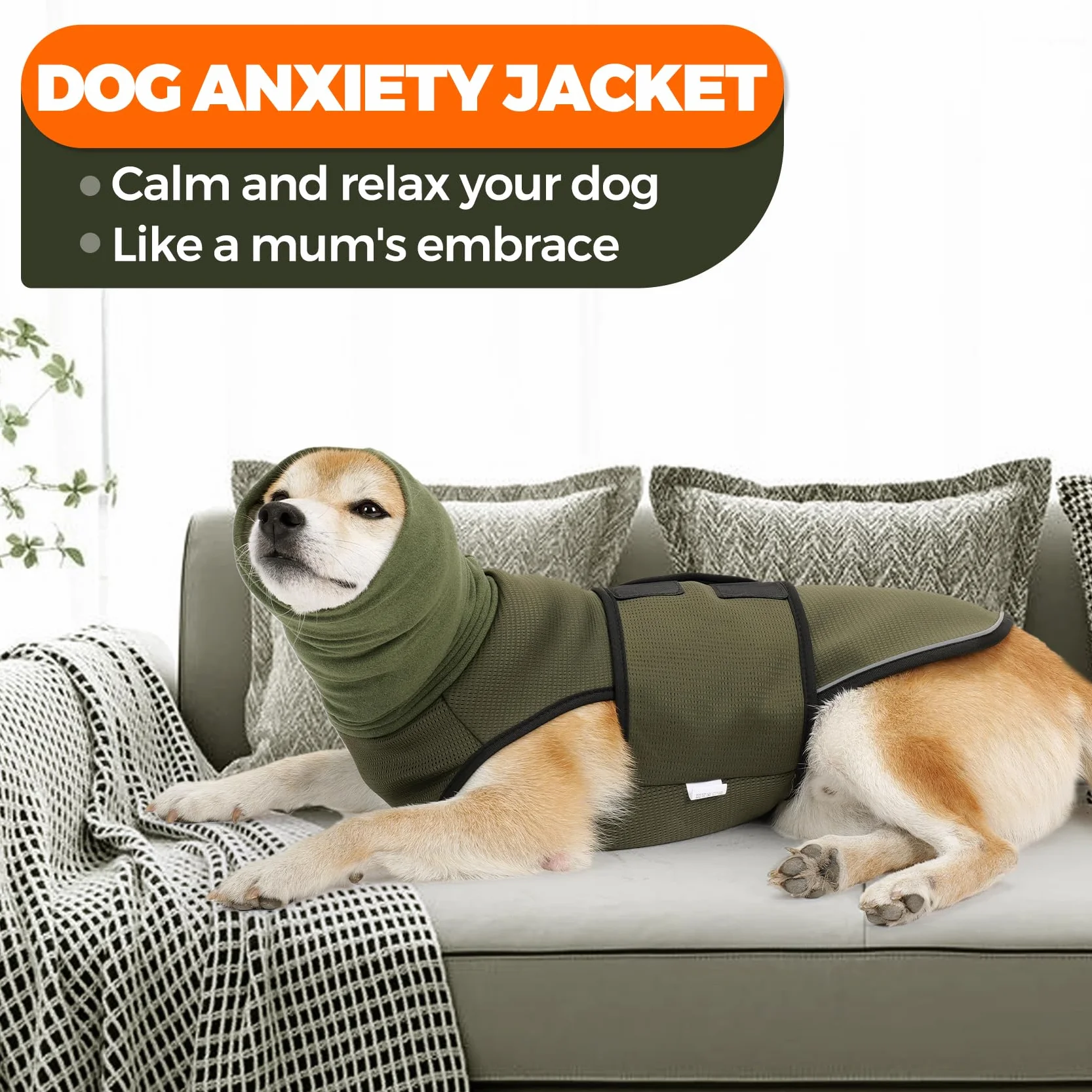 HEYWEAN Chaleco Anti-Ansiedad para Perros con Capucha Calmante y Tiras Reflectantes Abrigo Calmante para Perros Chaqueta Perro Alivio Ansiedad para Tormentas Fuegos Artificiales Viajes y Separación