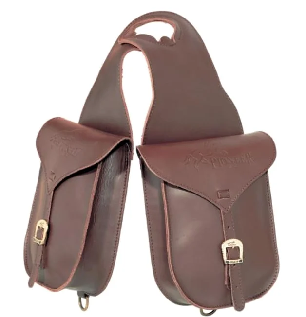 PIONEER - Alforjas de Cuero Negro para Caballos para Equitación - Silla Western - Frontales - Marrón
