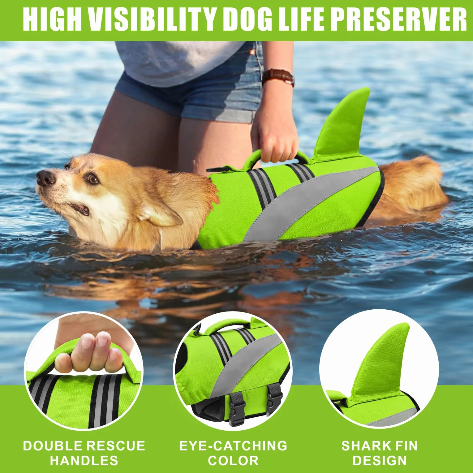 Chaleco Salvavidas para Perros Chaleco Salvavidas para Tiburones de Alta Flotabilidad Chaleco Salvavidas para Perros Chaleco de Seguridad para Mascotas Bote de Natación Bañador