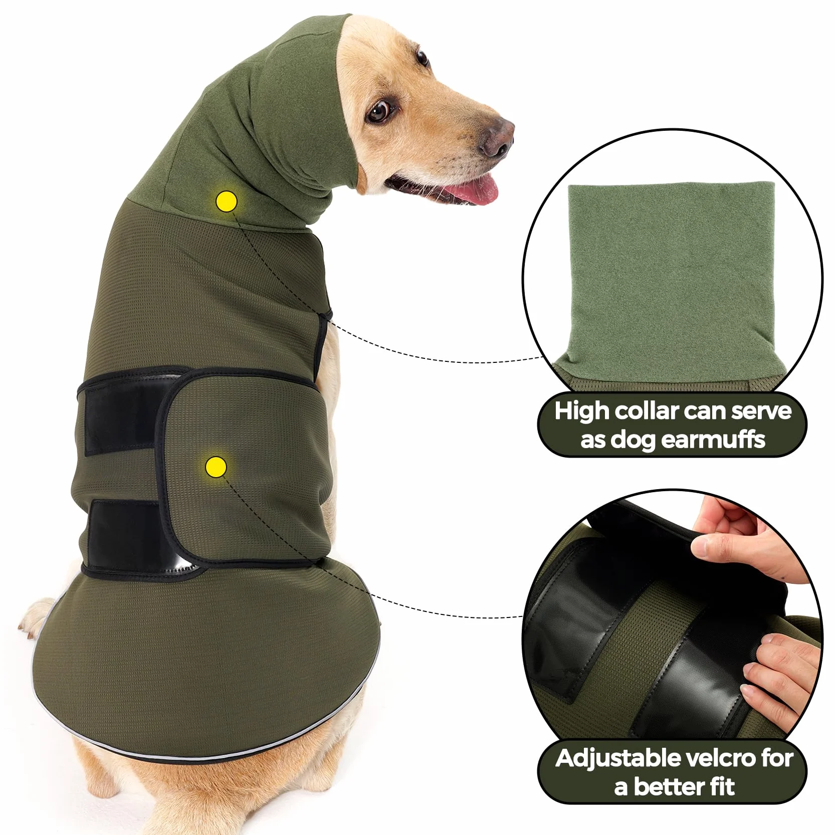 HEYWEAN Chaleco Anti-Ansiedad para Perros con Capucha Calmante y Tiras Reflectantes Abrigo Calmante para Perros Chaqueta Perro Alivio Ansiedad para Tormentas Fuegos Artificiales Viajes y Separación