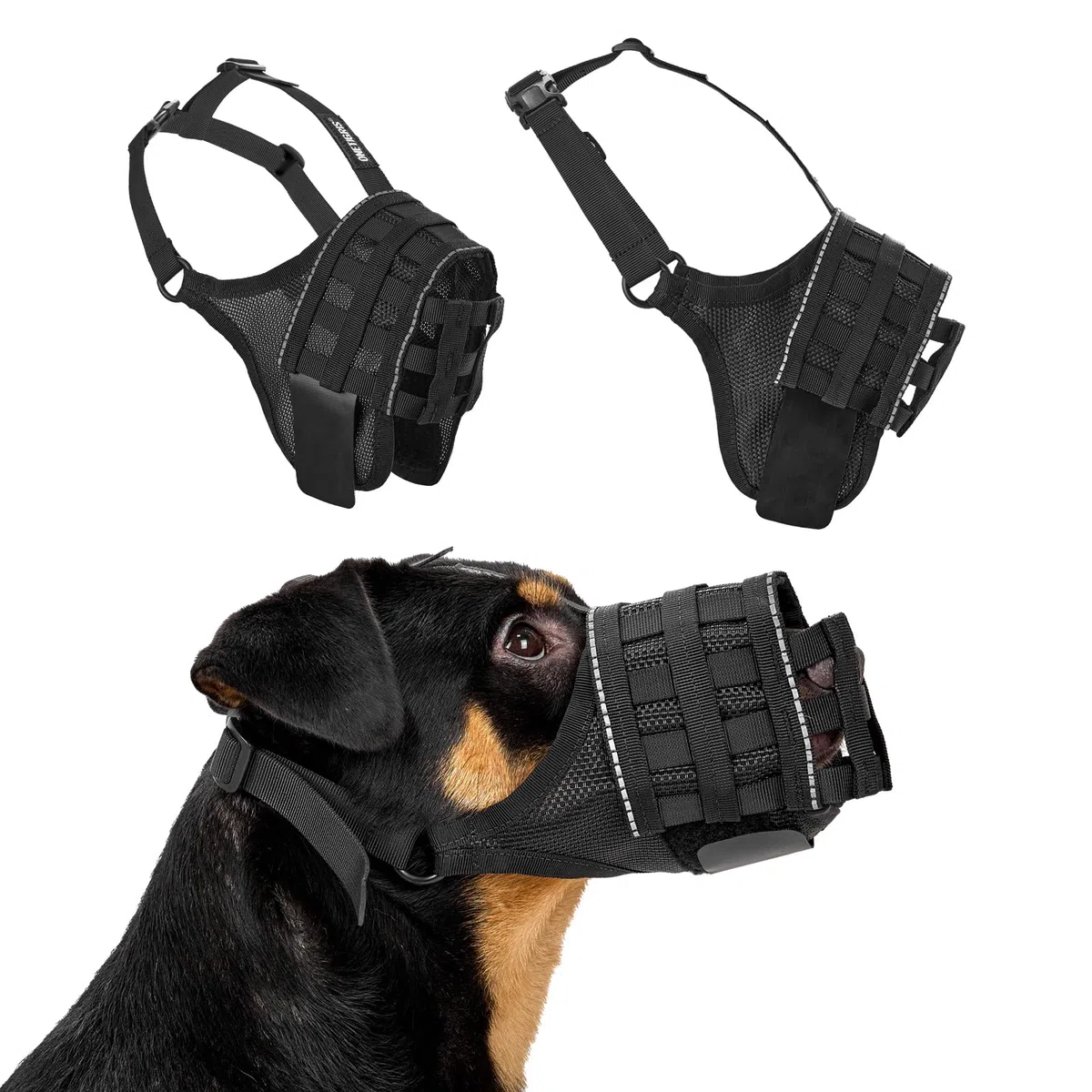 OneTigris Bozal 3.0 Versión, Respetuoso con Los Animales, Material De Malla De Nailon Suave, Suave Ajustable con Correas Velcro, Reflectante Transpirable Bozales, Medianos Y Grandes, L