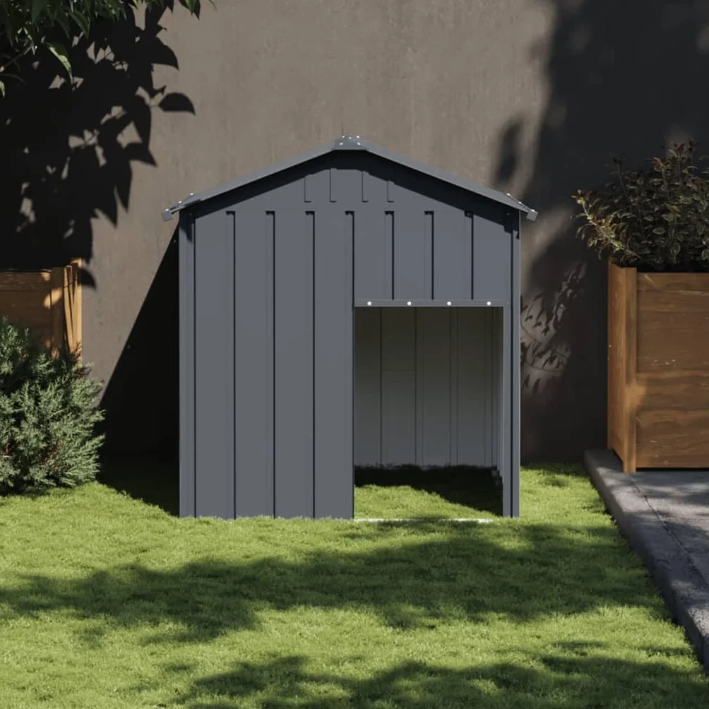 vidaXL Caseta para Perros, Perrera con Tejado Puerta, Casa para Animales, Jaula para Jardín Patio, Acero Galvanizado Gris 117x103x123 cm