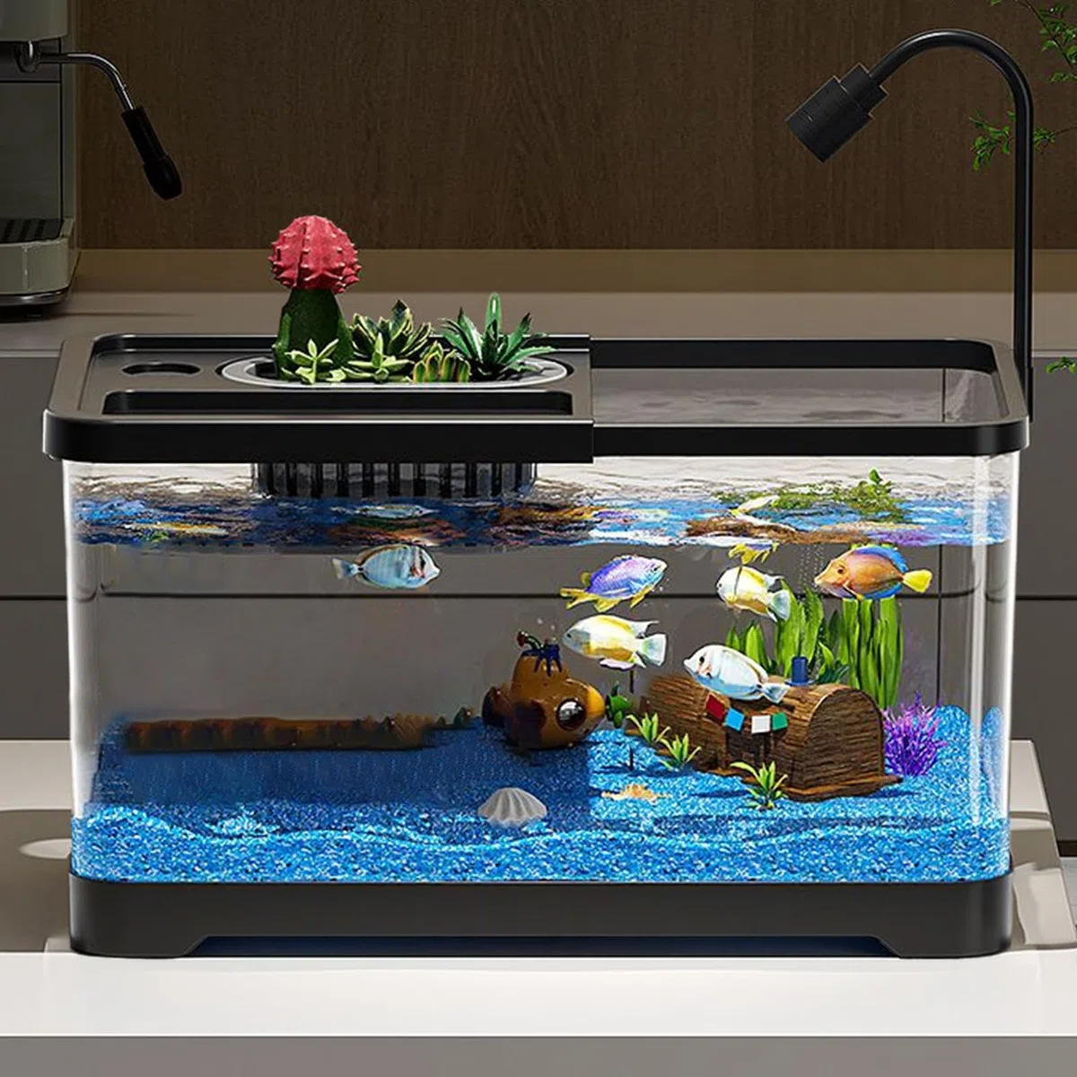 Kit De Inicio para Acuario - Pecera Kit Inicial con Filtro Y Luz | Decoración Submarina, Juego Compacto De para Salón Dormitorio Juvenil