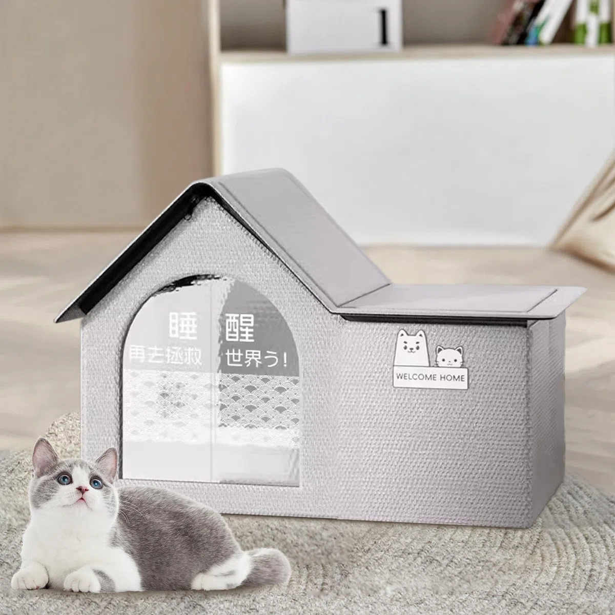 Casa para Perros de refrigeración, Casa para Perros AC - Casa con Aire Acondicionado para Gatos, Incluye 10 Bolsas de Hielo | Refugio para Perros Grande con Techo Inclinado, casa para Perros Plegable