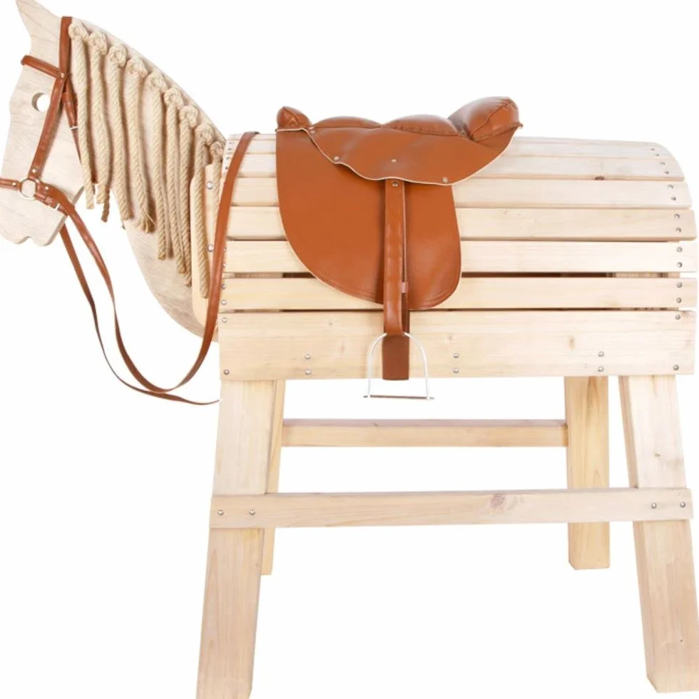 11906 Set Caballo con Silla y Brida, small foot, Madera, jardín o habitación Infantil, Accesorios, a Partir de 3 años.
