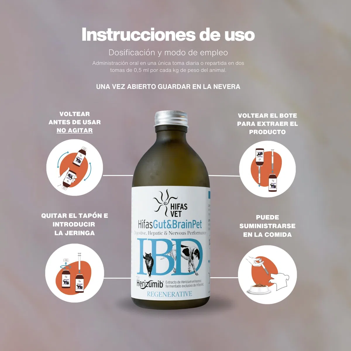 HIFAS Vet - Gut&Brain Pet Probioticos para Perros y Gatos, Suplemento Digestivo para reforzar la Salud Intestinal - 250 ml