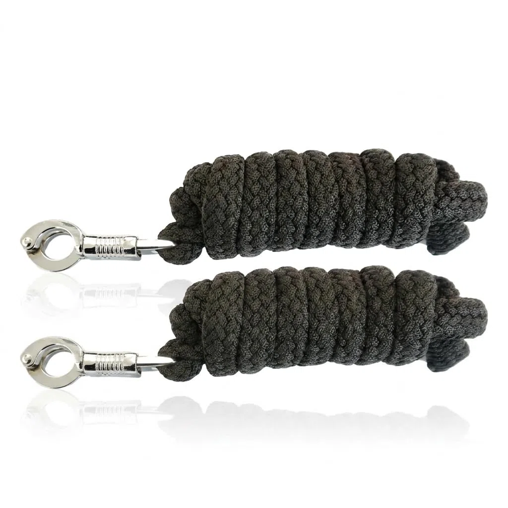 Cuerda para caballos con gancho de pánico estable, longitud 2 m, muchos colores (negro y negro)
