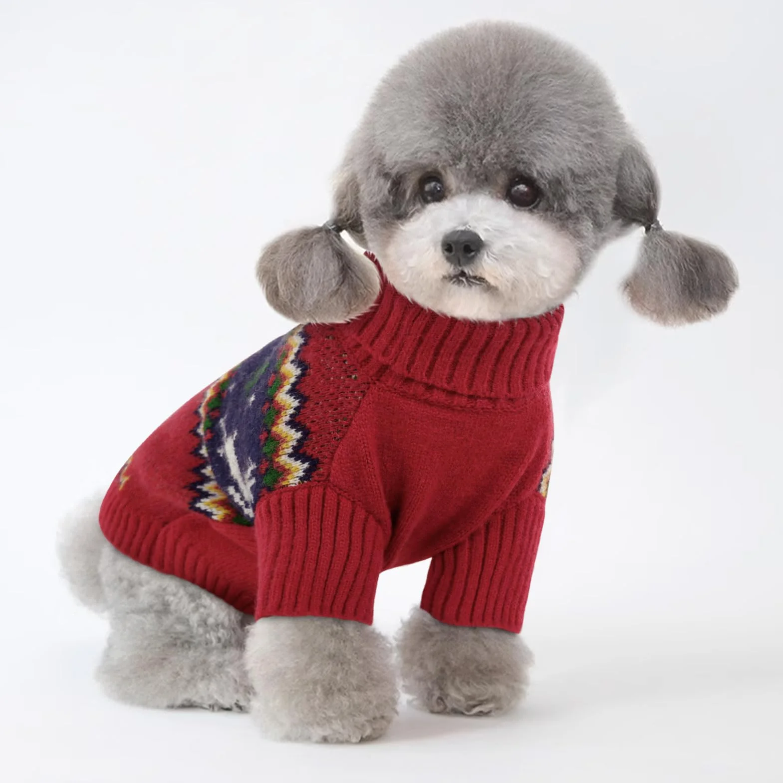 KONVINIT Jersey para Perros Navideño - Suéter de Navidad Perro Cuello Alto - Ropa Perro Invierno Cálida Tejido de Punto - Abrigos para Perros Xmas - para Mascotas Pequeñas y Medianas