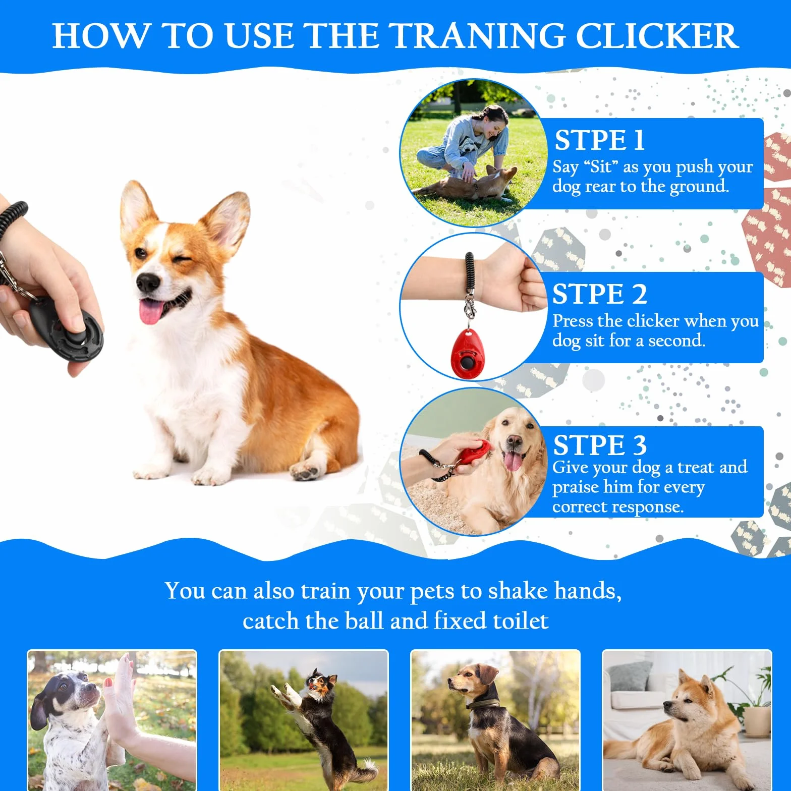 Dog Training Clicker, Clicker Perro, 9 Piezas Entrenador de Perros Entrenamiento para Mascotas, Clicker PerroAdiestramiento con Correa de Mano, Pet Training Clickers para Perros Gato Caballo Pajaros