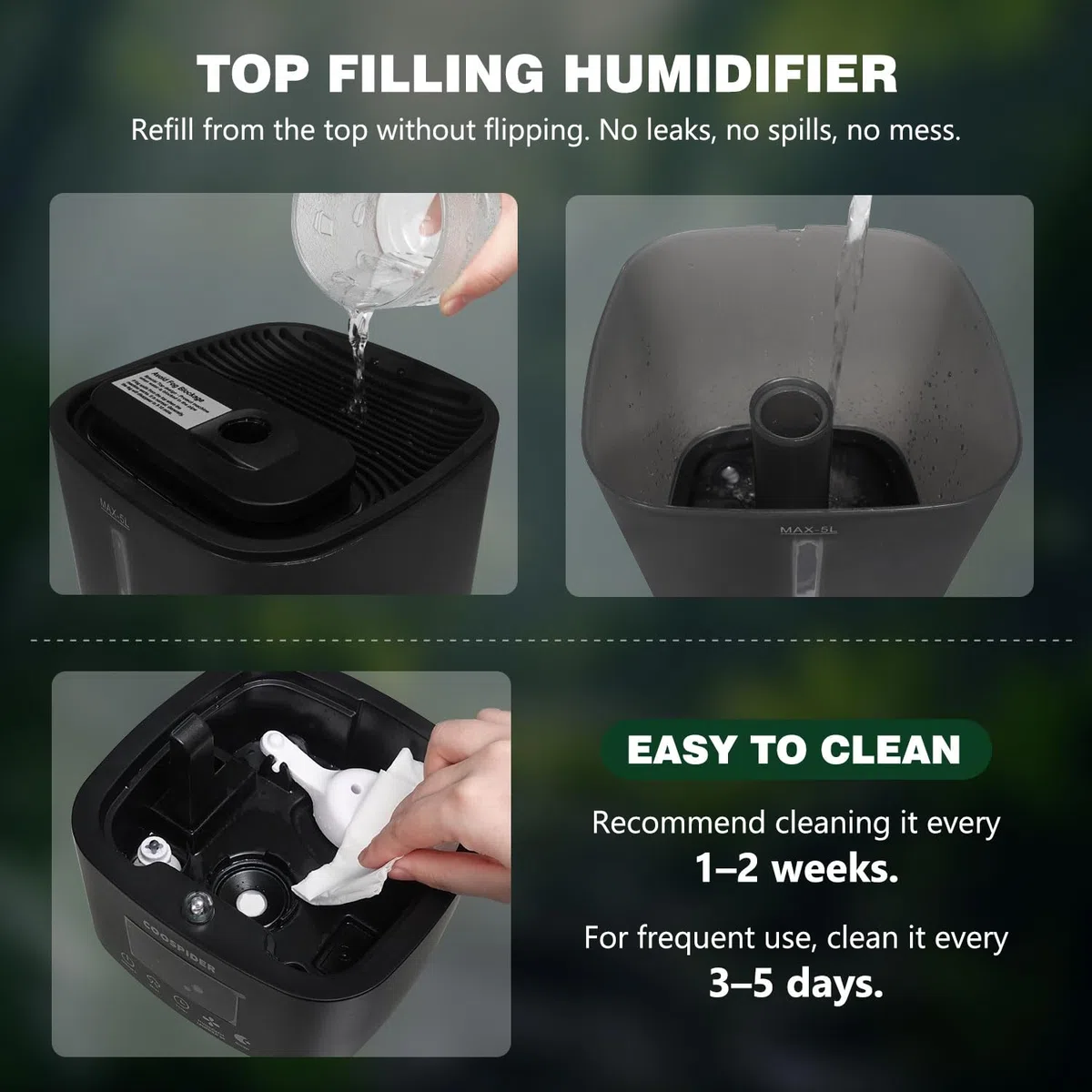 Tararium Nebulizador de terrario de 5 litros con temporizador y sensor de humedad – Humidificador automático de reptiles para serpientes, camaleones, tortugas – niebla ultrasónica silenciosa