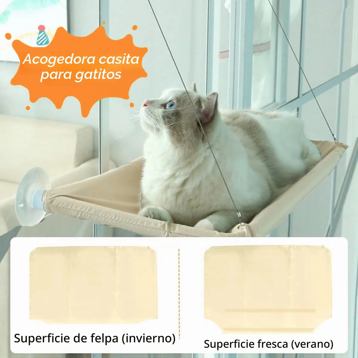 Cirulli Hamaca de Ventana para Gato, Cama Colgante de Interior Reclinable para Gatos de hasta 25kg, Grande para Siesta y Tomar el Sol