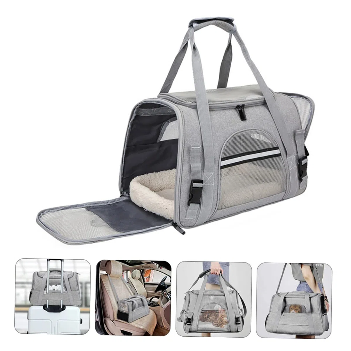 BESTonZON Transportín Portátil para Mascotas Bolsa Transpirable para Perros y Gatos para y Senderismo Material Oxford Resistente y Color Gris