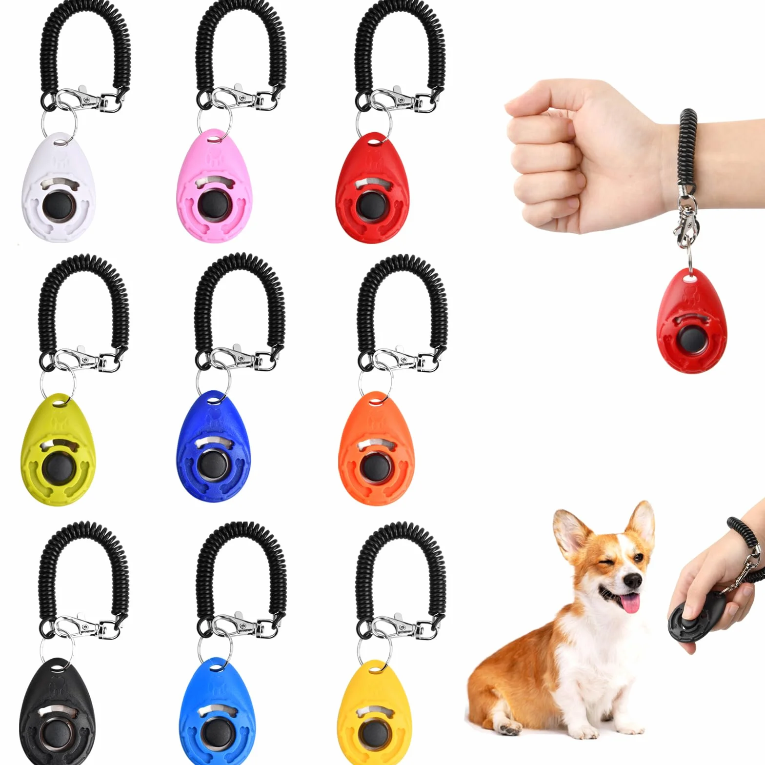 Dog Training Clicker, Clicker Perro, 9 Piezas Entrenador de Perros Entrenamiento para Mascotas, Clicker PerroAdiestramiento con Correa de Mano, Pet Training Clickers para Perros Gato Caballo Pajaros