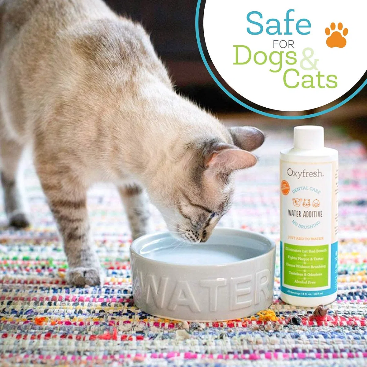 Oxyfresh Aditivo para el cuidado dental para mascotas: la mejor manera de eliminar el mal aliento y el aliento de gato, combatir el sarro y la placa, simplemente agregue al agua, recomendado por