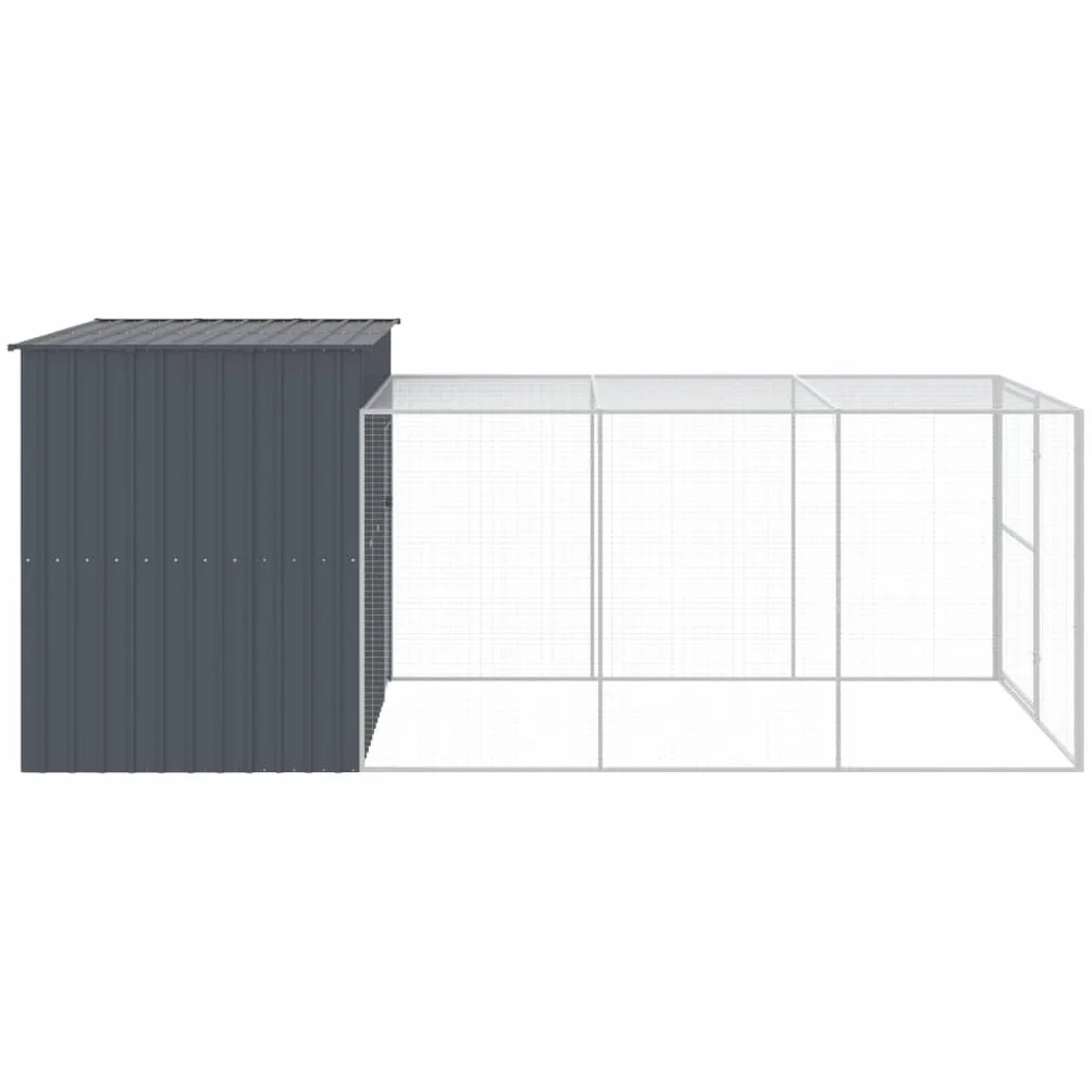 vidaXL Caseta Perros con Corral, Casa Jaula para Mascotas con Tejado, Perrera para Cachorros, Refugio para Animales, Acero Galvanizado Gris