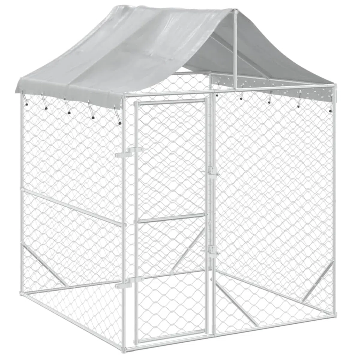 ARKEM Perrera de Exterior con toldo Acero galvanizado Plata 2x2x2,5 m Jaula Perro Grande Voladera