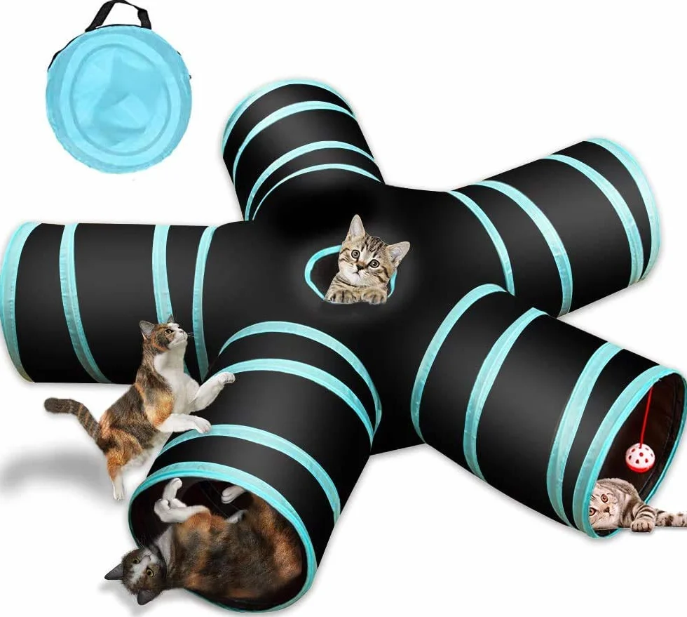 Túnel De 5 Vías para Gatos, Tubo Plegable para túnel de Mascotas con Bolsa de Almacenamiento para Gatos, Cachorros, Conejos, Conejillos de Indias, Uso en Interiores y Exteriores