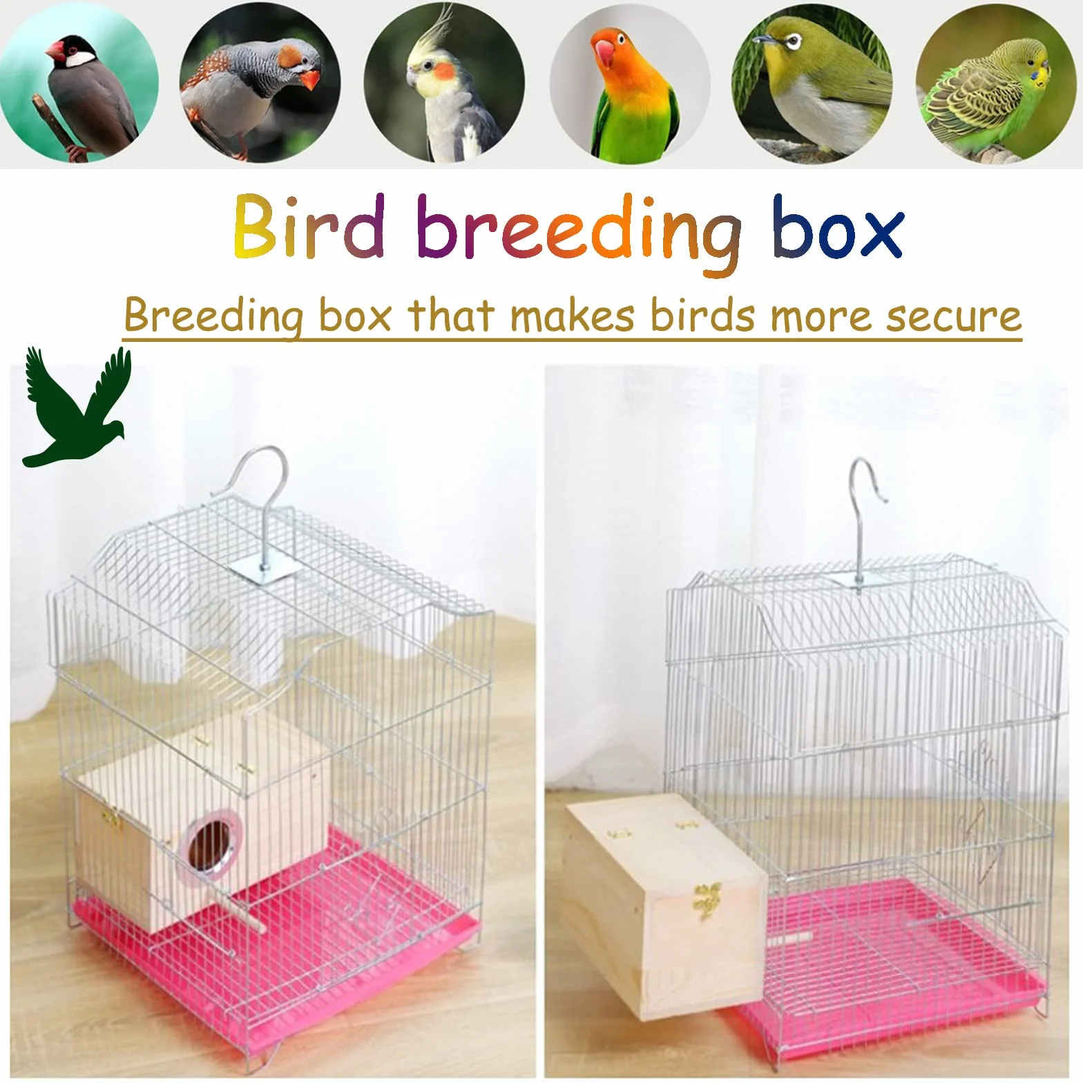 RoseFlower Caja de Nido de Madera para Aves, Nido Cría Natural para Periquitos, Loros y Pájaros Pequeños/Medianos, Caja de Cría para Pájaros de Exterior, 25 x 13 x 13cm (M)