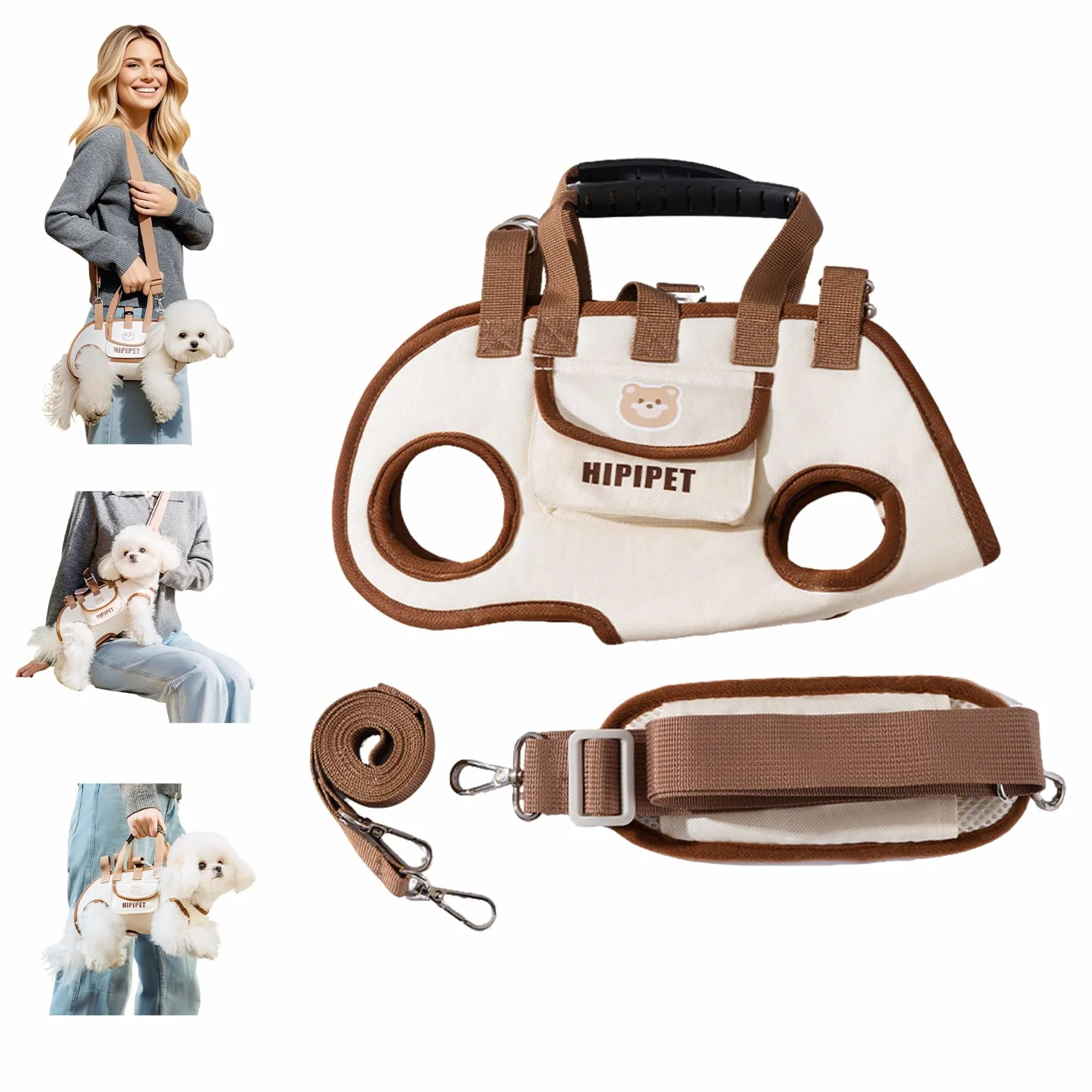 PETCUTE Bolso de Hombro para Mascotas,Arnés de Elevación para Perro con Bandolera,Bolsillo,Transpirable,Ajustable,Bolso Bandolera para Perros,Cachorros,Gatitos,Arnes de Transporte para Perros