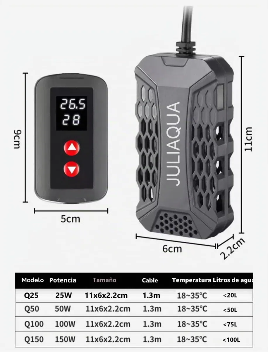 Calentador de acuario con indicador de temperatura, calentador ecológico ajustable, 25 W/50 W/100 W/150 W (Q-150 W)