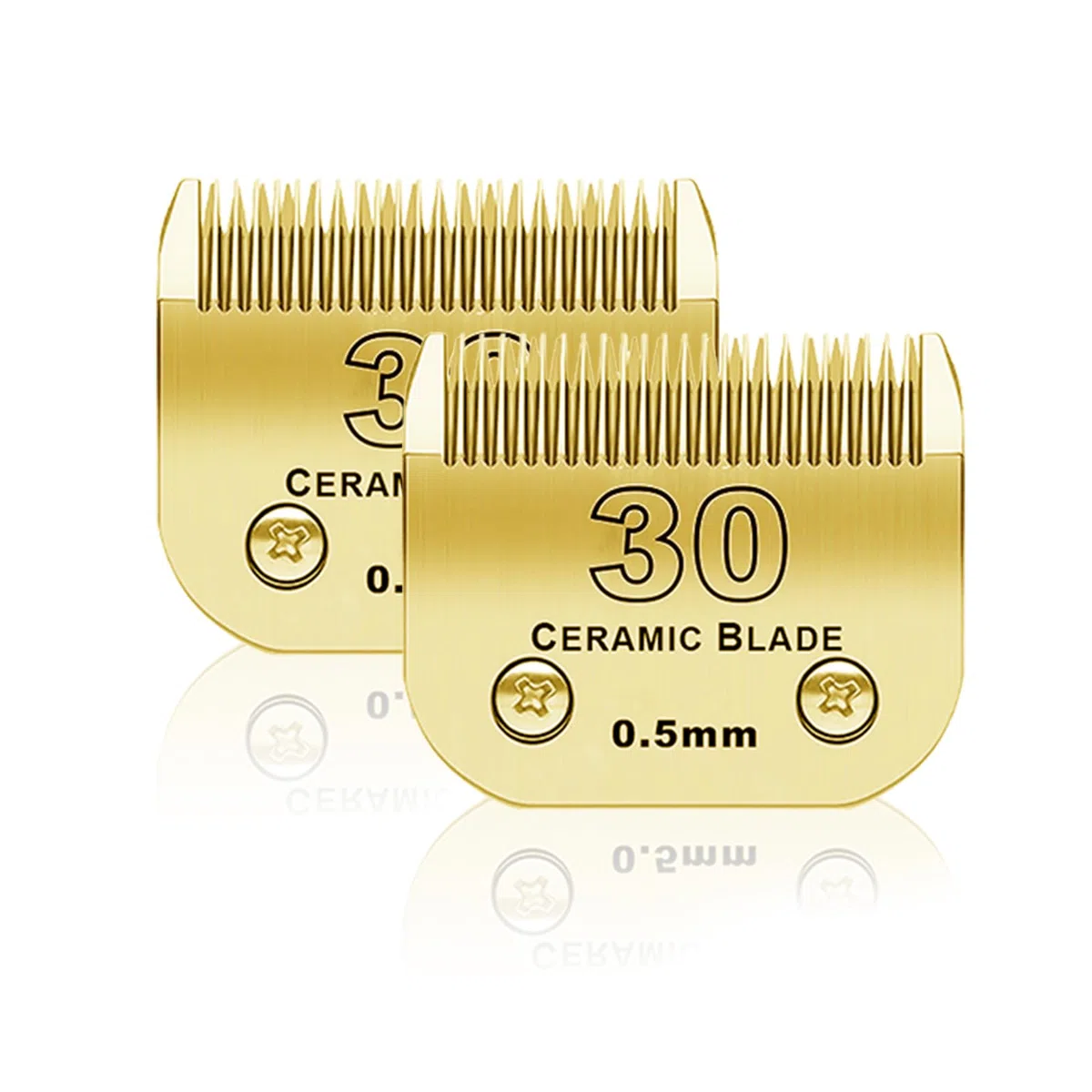 BESTBOMG 2 unidades 30 # Cuchilla de repuesto para aseo de perros, compatible con las series Heiniger/Moser Max45 /Andis/Oster A5 Recortadora para perros, tamaño 30 # Corte longitud1/50 (0,5 mm), oro