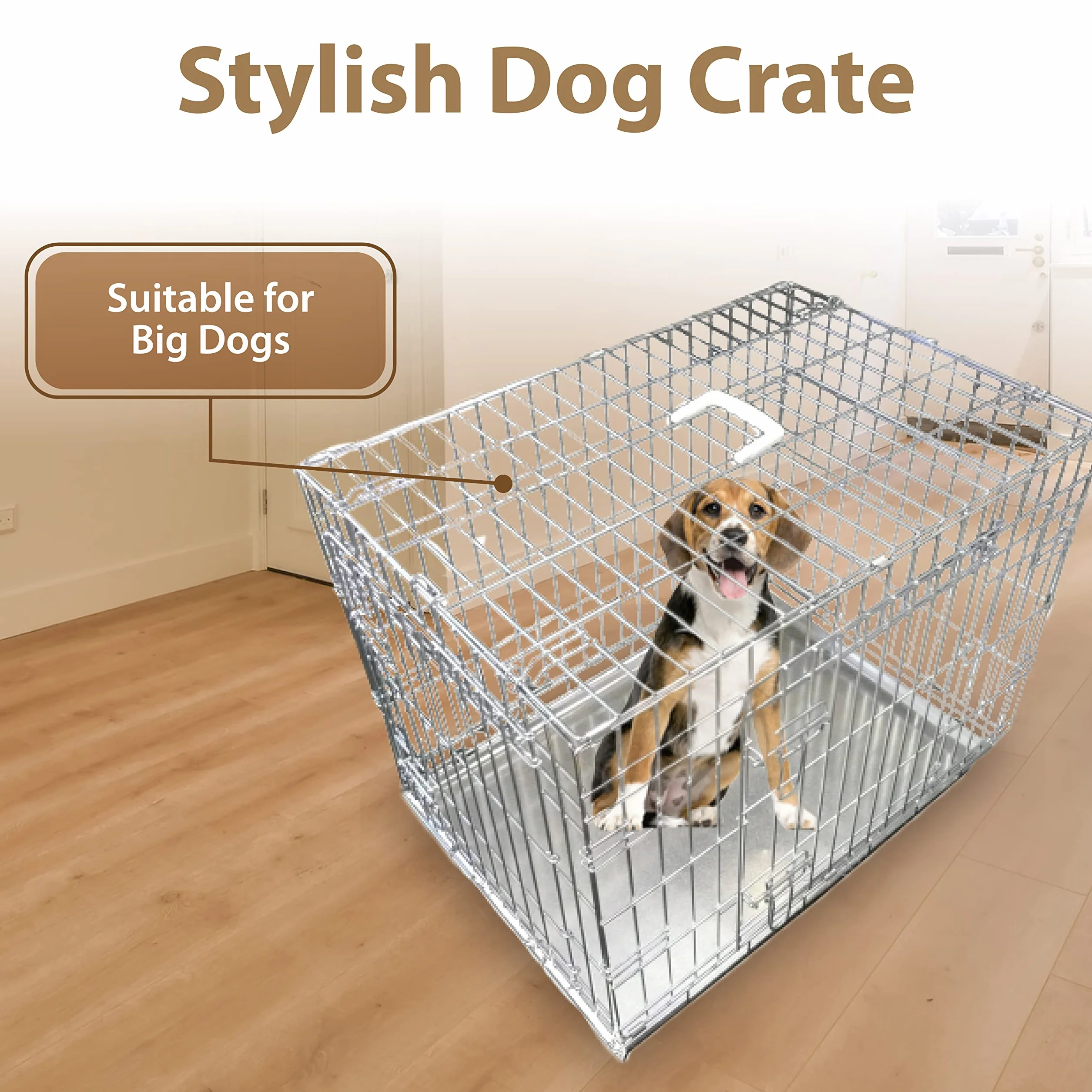 Ellie-Bo - Jaula plegable grande de 91 cm portátil y plegable de color plateado para perros con dos puertas hecha de varilla metálica resistente a mordiscos