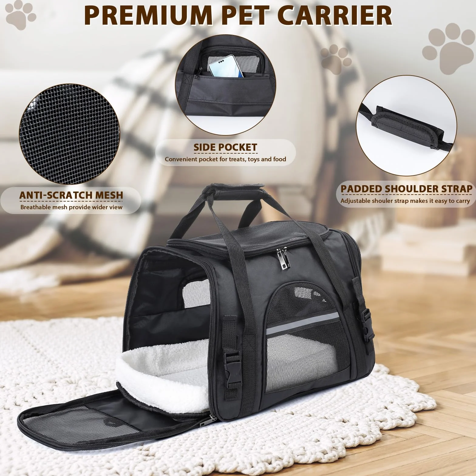 Romon Transportín Gato Perro, Transportin Perro Pequeño Cat Carrier, Bolsa Transporte Transpirable para Mascotas, Transportin Perro para Pequeños Plegable Bolso Gatos Cachorros Gatitos de hasta 6 Kg