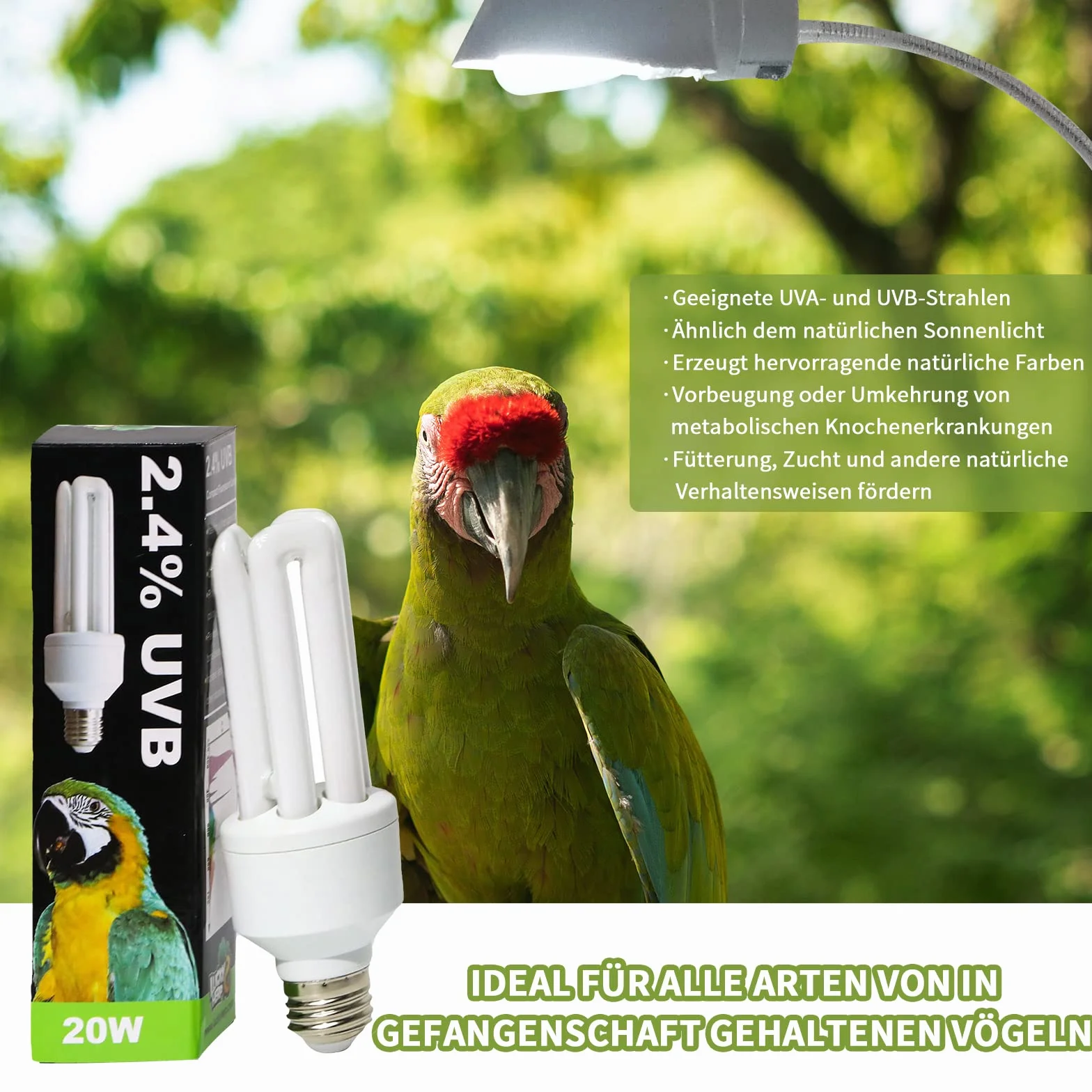 LUCKY HERP UVA UVB Bombilla para pájaros 2.4 UVB 20W Lámpara fluorescente compacta para todo tipo de pájaros cautivos