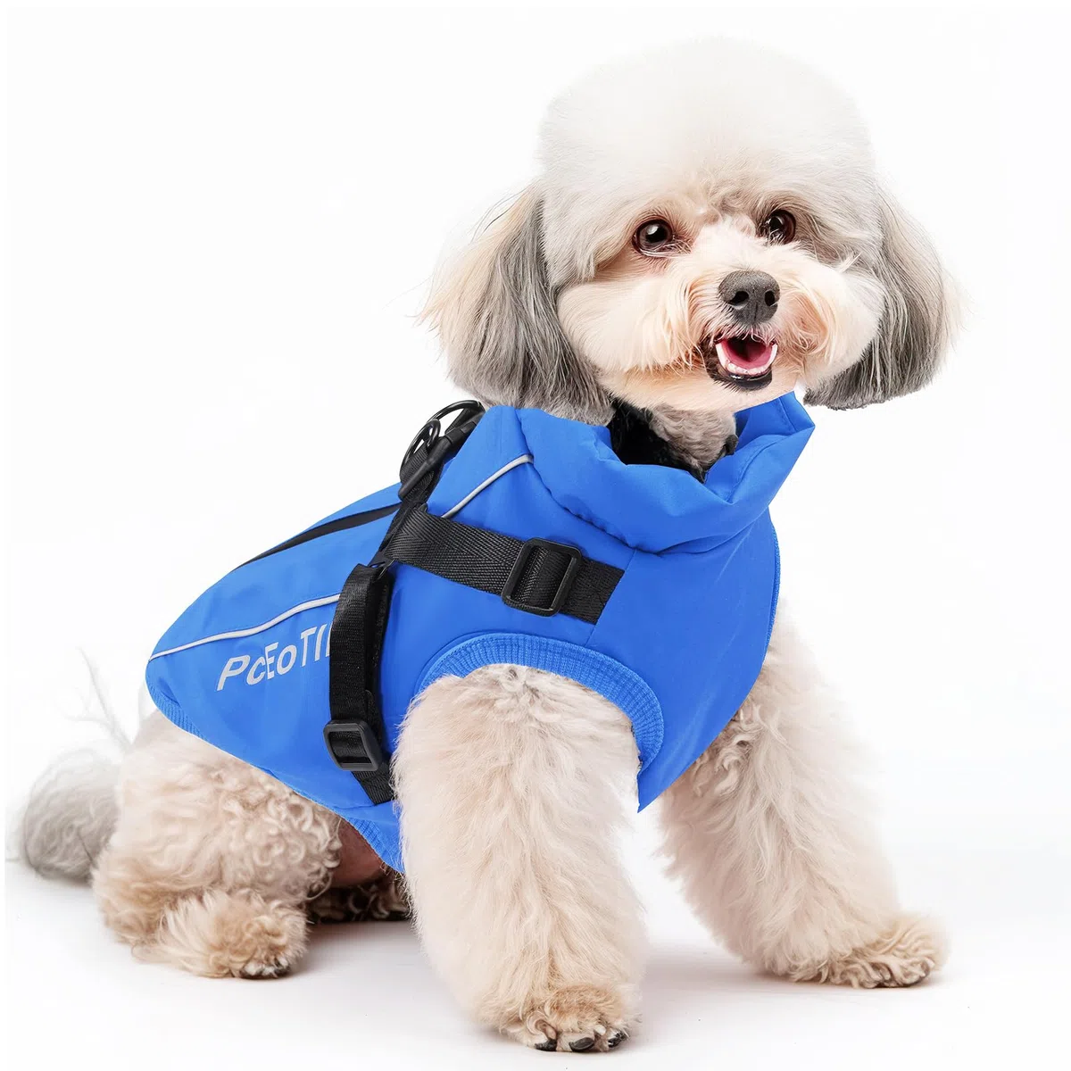 PcEoTllar Abrigo Impermeable para Perros pequeños, Chaqueta Reflectante cálida con arnés para Invierno, Disfraz de esquí, suéter de algodón para Perro, Azul, S
