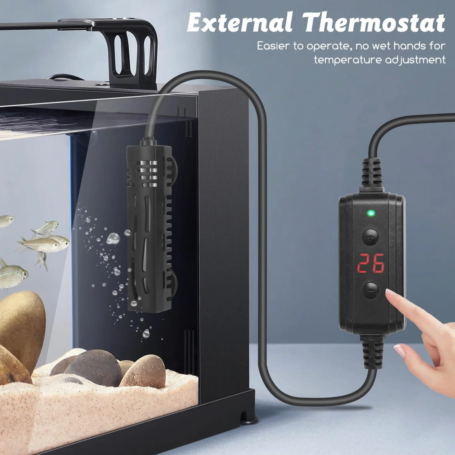 Nobleza 50W Calentador Digital 50W para Acuario Sumergible, Control Externo 15-35°C, Seguro para Peceras 10-50L